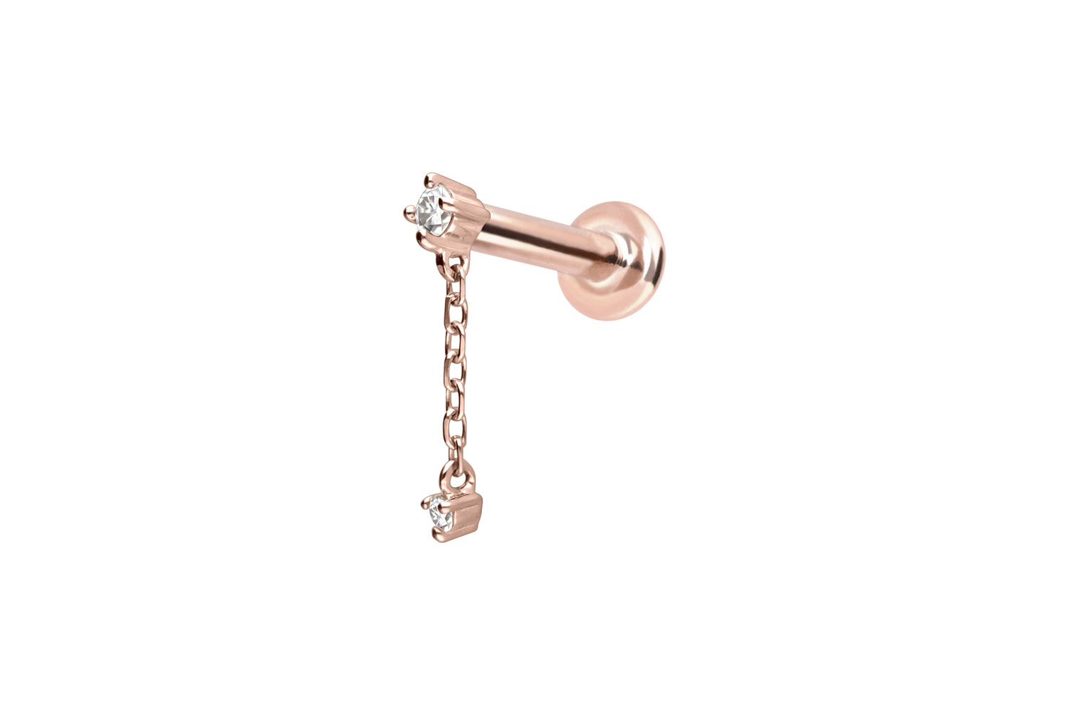 14 Karat Gold Labret Piercing mit Push Fit 2 MOISSANITE + KETTE